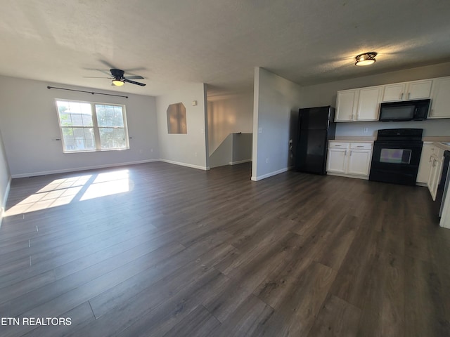4121 Briggs Loop, Kodak, TN 37764 - kitchen featuring black appliances, white cabinetry, baseboards, a ceiling fan, and a textured ceiling