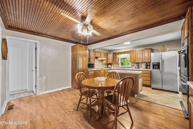 168 Boatman Rd, Cookeville, TN 38506 - dining area featuring wooden ceiling, a ceiling fan, light wood finished floors, and baseboards