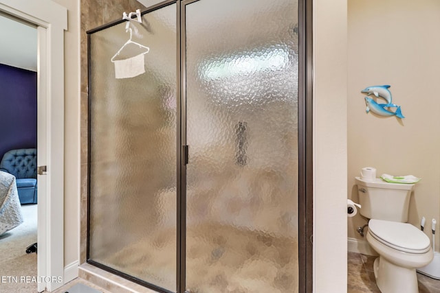 247 Thrushwood Dr, Fairfield Glade, TN 38558 - ensuite bathroom with a shower stall, toilet, baseboards, and tile patterned floors