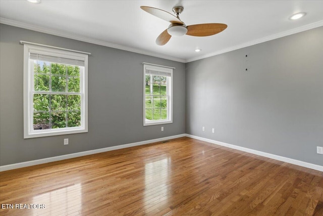 262 Cresent St, Harrogate, TN 37752 - spare room featuring ceiling fan, wood finished floors, crown molding, baseboards, and recessed lighting