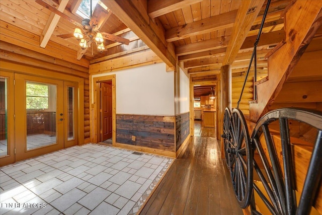 158 Dillon Rd, Baxter, TN 38544 - interior space featuring wood ceiling with exposed beams and a ceiling fan