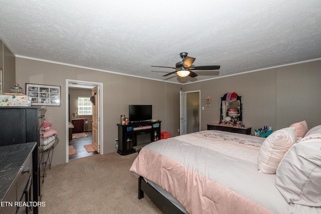 1193 Johnson Rd, Seymour, TN 37865 - carpeted bedroom with ornamental molding, a textured ceiling, ceiling fan, and connected bathroom