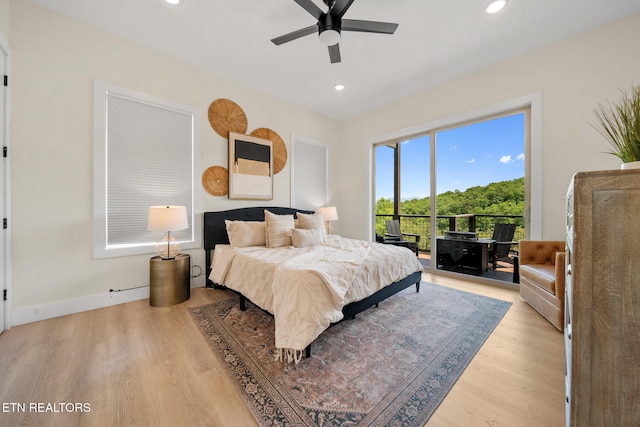 2955 Lightning Strike Dr, Sevierville, TN 37862 - bedroom featuring access to outside, light wood finished floors, recessed lighting, baseboards, and a ceiling fan