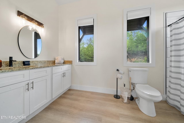 2955 Lightning Strike Dr, Sevierville, TN 37862 - bathroom featuring vanity, wood finished floors, toilet, baseboards, and curtained shower