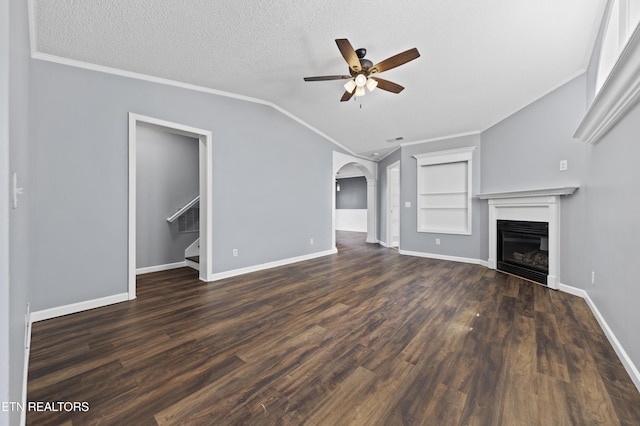 10548 Lone Star Way, Knoxville, TN 37932 - unfurnished living room with a ceiling fan, a fireplace, crown molding, wood finished floors, and stairway