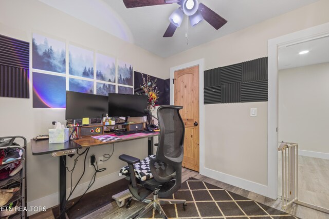 4509 Lifford Ln, Corryton, TN 37721 - home office featuring wood finished floors, baseboards, and ceiling fan