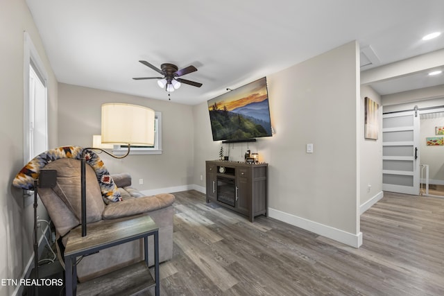 4509 Lifford Ln, Corryton, TN 37721 - living area with baseboards, a ceiling fan, wood finished floors, and recessed lighting