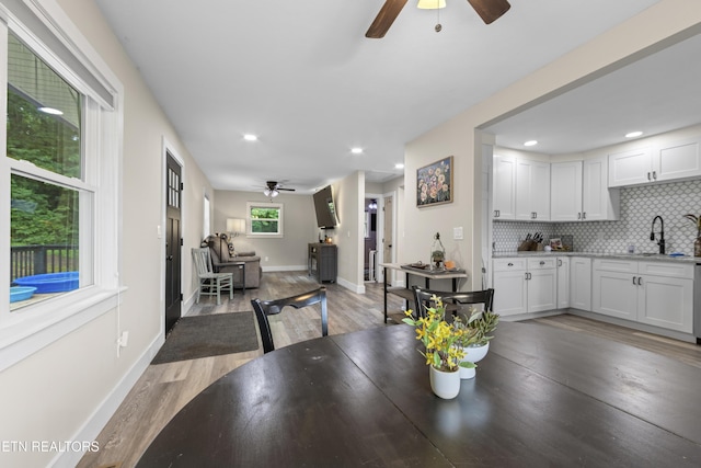 4509 Lifford Ln, Corryton, TN 37721 - dining space with a ceiling fan, wood finished floors, recessed lighting, and baseboards