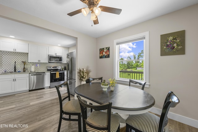 4509 Lifford Ln, Corryton, TN 37721 - dining space with baseboards, ceiling fan, and light wood finished floors