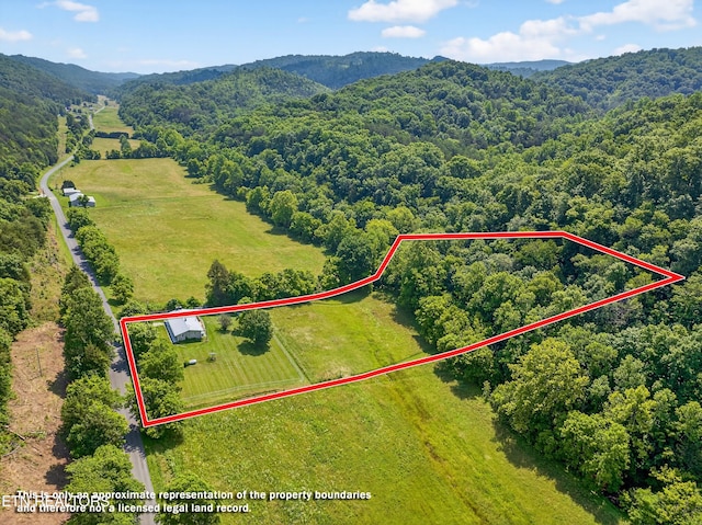 2594 Indian Creek Rd, Thorn Hill, TN 37881 - aerial view of property and surrounding area featuring property parcel outlined and a mountainous background
