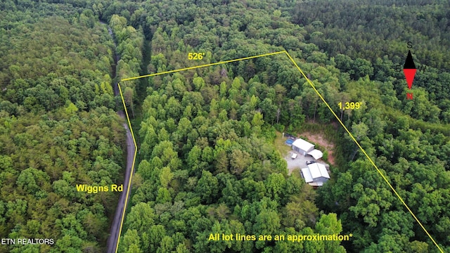 179 Wiggins Rd, Tellico Plains, TN 37385 - aerial overview of property's location with a forest and property parcel outlined