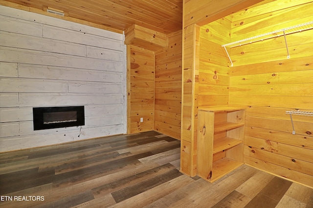 495 Bear Hollow Rd, Oneida, TN 37841 - additional living space featuring wooden walls, a relaxing sauna, wood finished floors, a glass covered fireplace, and wood ceiling