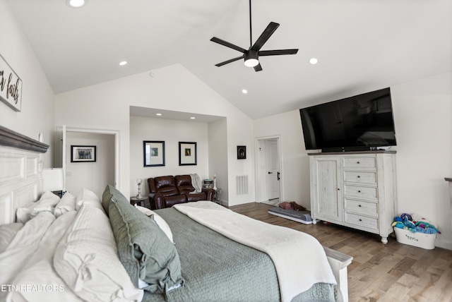 888 Smokey Quartz Blvd, New Tazewell, TN 37825 - bedroom featuring recessed lighting, wood finished floors, ceiling fan, and high vaulted ceiling