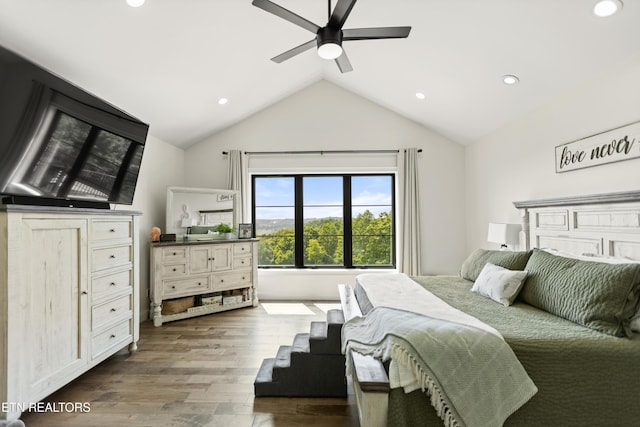 888 Smokey Quartz Blvd, New Tazewell, TN 37825 - bedroom featuring lofted ceiling, dark wood-style flooring, recessed lighting, and a ceiling fan