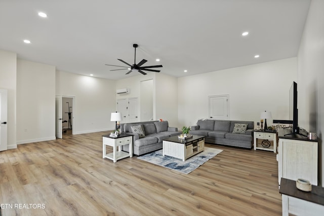888 Smokey Quartz Blvd, New Tazewell, TN 37825 - living area with ceiling fan, light wood-type flooring, recessed lighting, baseboards, and an AC wall unit