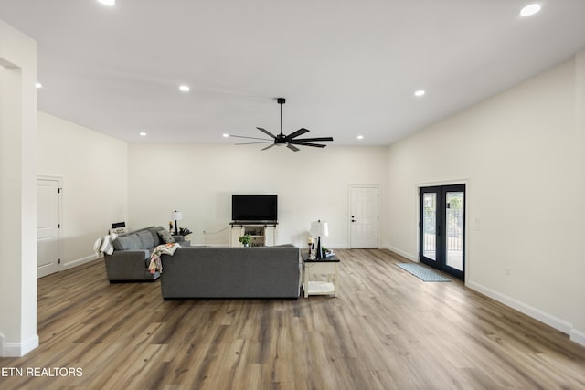 888 Smokey Quartz Blvd, New Tazewell, TN 37825 - living room featuring recessed lighting, ceiling fan, wood finished floors, baseboards, and french doors