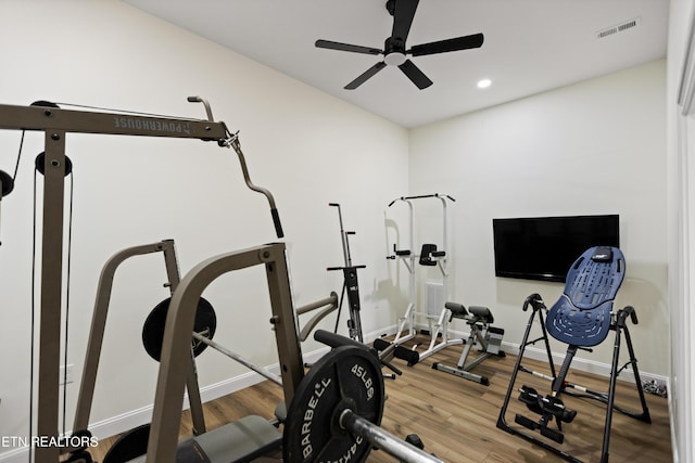 888 Smokey Quartz Blvd, New Tazewell, TN 37825 - workout area featuring a ceiling fan, wood finished floors, baseboards, and recessed lighting