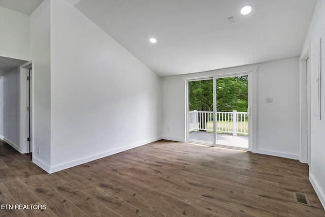 1095 Franklin Rd, Jamestown, TN 38556 - empty room featuring lofted ceiling, dark wood finished floors, baseboards, and recessed lighting