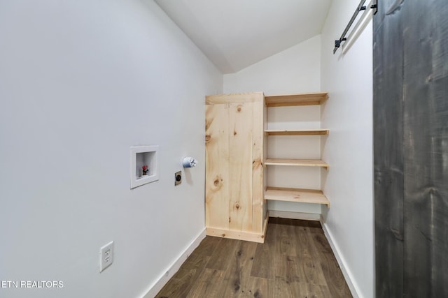 1095 Franklin Rd, Jamestown, TN 38556 - laundry area featuring electric dryer hookup, dark wood-style flooring, washer hookup, and baseboards