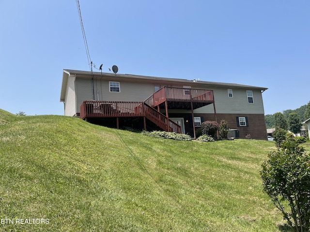 159 Emory Ln, Tazewell, TN 37879 - rear view of property with a deck, a yard, and central AC unit