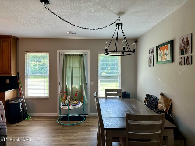 306 E Tri County Blvd, Oliver Springs, TN 37840 - dining area featuring a chandelier, light wood finished floors, a textured ceiling, and baseboards