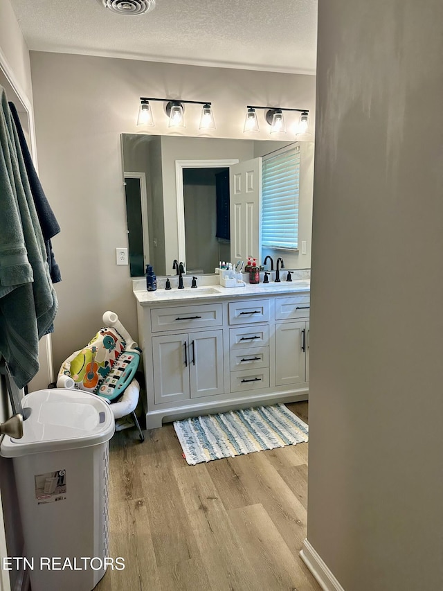 306 E Tri County Blvd, Oliver Springs, TN 37840 - bathroom with wood finished floors, double vanity, and a textured ceiling