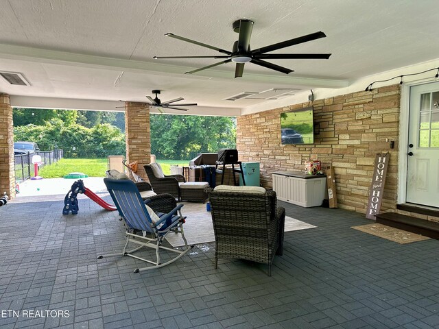 306 E Tri County Blvd, Oliver Springs, TN 37840 - view of patio / terrace with a ceiling fan and an outdoor hangout area