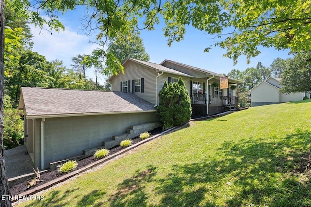 340 Mountain View Ests, Caryville, TN 37714 - rear view of property with a lawn, covered porch, and a shingled roof