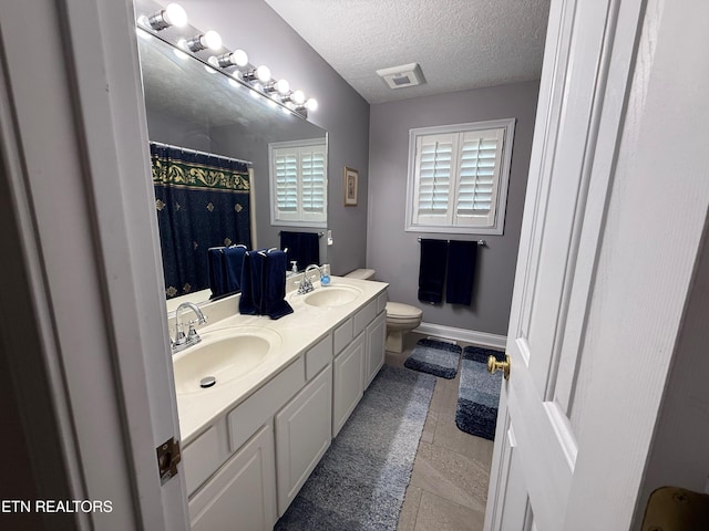 7243 Autumn View Ln, Powell, TN 37849 - bathroom with toilet, double vanity, a textured ceiling, and baseboards