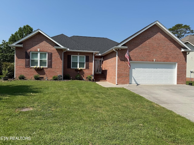 7243 Autumn View Ln, Powell, TN 37849 - view of front of property with a garage, brick siding, concrete driveway, and a front yard