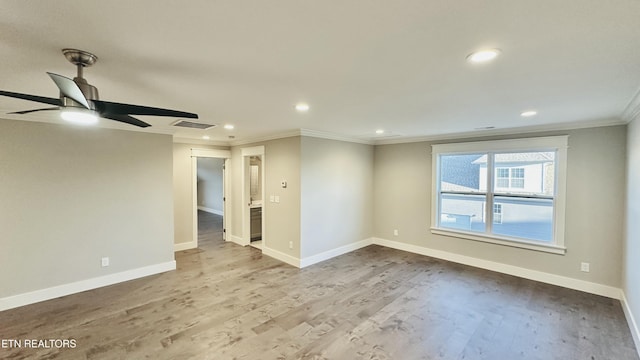 8017 Little Joe Rd, Powell, TN 37849 - unfurnished room featuring crown molding, baseboards, wood finished floors, recessed lighting, and a ceiling fan