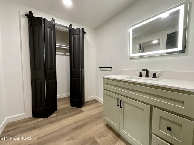 2634 Barton St, Knoxville, TN 37917 - bathroom featuring vanity, wood finished floors, baseboards, and a walk in closet