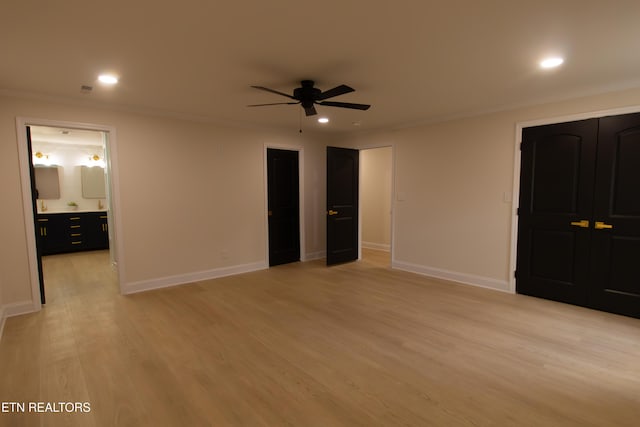 1497 Clevenger Rd, New Market, TN 37820 - empty room featuring a ceiling fan, recessed lighting, light wood-style floors, baseboards, and ornamental molding