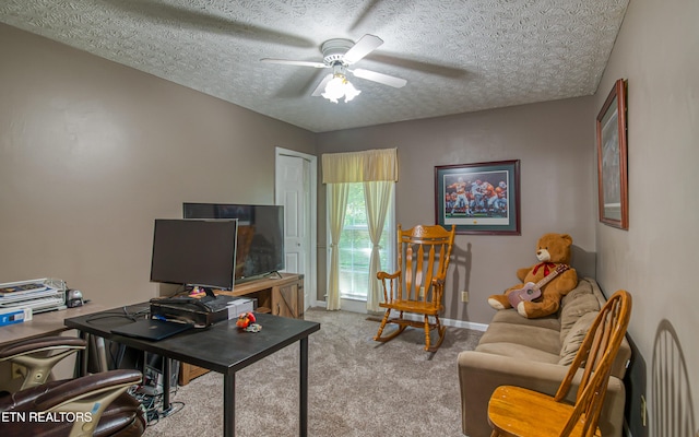 4512 Clairson Dr, Knoxville, TN 37931 - office with ceiling fan, a textured ceiling, carpet, and baseboards