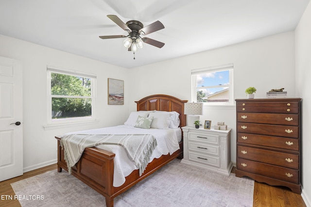 7339 Brookside Dr, Chattanooga, TN 37421 - bedroom with multiple windows, light wood-type flooring, ceiling fan, and baseboards