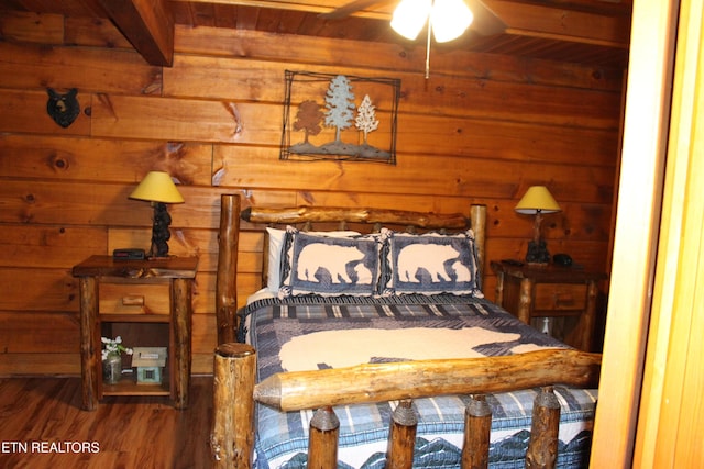 3006 Eagles Claw Way, Pigeon Forge, TN 37863 - bedroom with wood finished floors, wood walls, and wooden ceiling with exposed beams