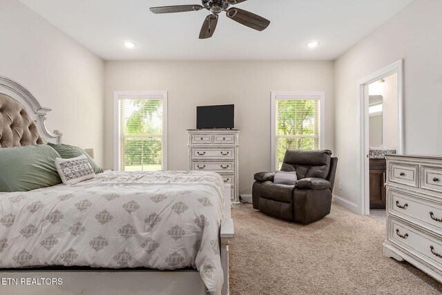 20 Cabot Ln, Cookeville, TN 38506 - bedroom featuring multiple windows, light carpet, ensuite bath, recessed lighting, and baseboards