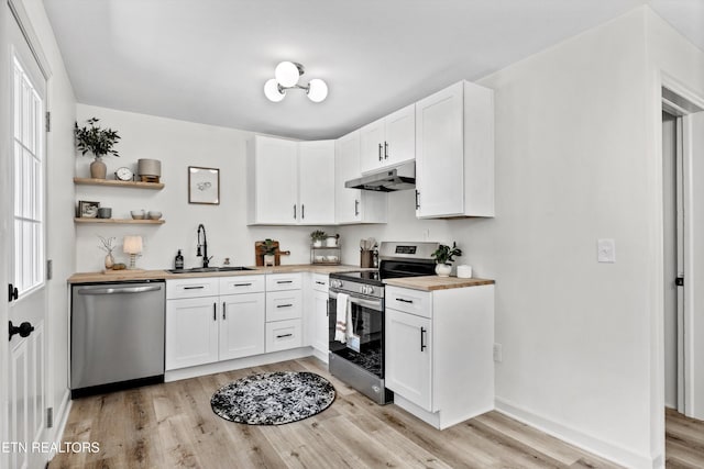 340 Gilbert St, Morristown, TN 37814 - kitchen with stainless steel appliances, under cabinet range hood, a sink, and light wood finished floors