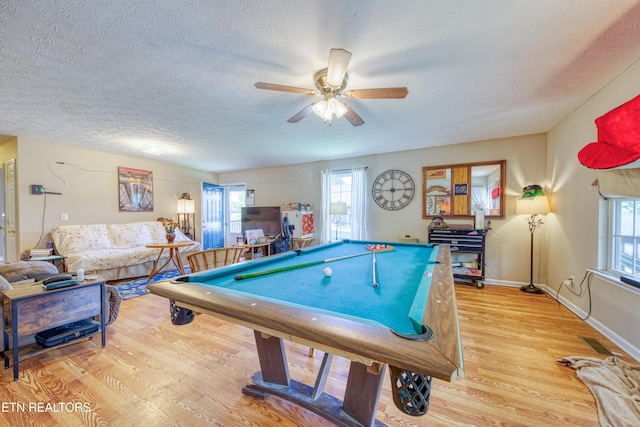 120 Rew St, Oakdale, TN 37829 - rec room with plenty of natural light, a textured ceiling, a ceiling fan, light wood-type flooring, and billiards