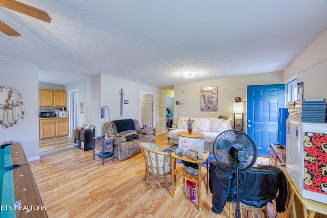 120 Rew St, Oakdale, TN 37829 - living area with light wood-type flooring, a textured ceiling, and ceiling fan