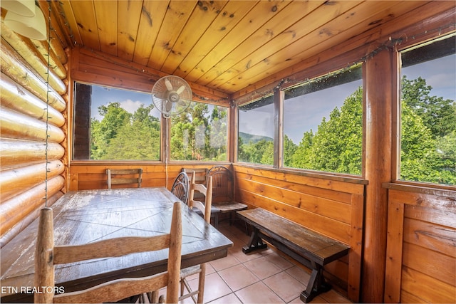407 Big Bear Way, Pigeon Forge, TN 37863 - sunroom / solarium featuring plenty of natural light, wood ceiling, tile patterned floors, and rustic walls