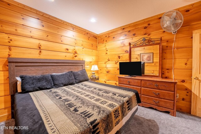 407 Big Bear Way, Pigeon Forge, TN 37863 - bedroom with carpet floors, wood walls, and recessed lighting