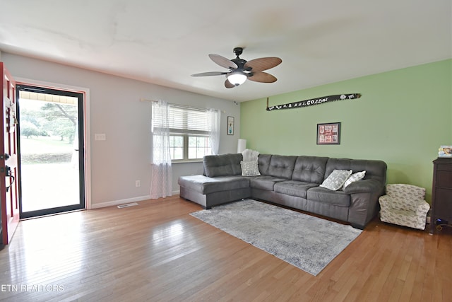 615 Mary St, Russellville, TN 37860 - living area featuring hardwood / wood-style flooring, a ceiling fan, and baseboards