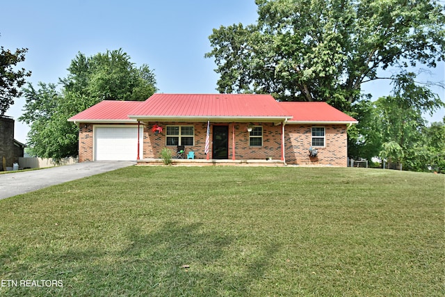 615 Mary St, Russellville, TN 37860 - ranch-style house with brick siding, covered porch, driveway, a garage, and a front yard