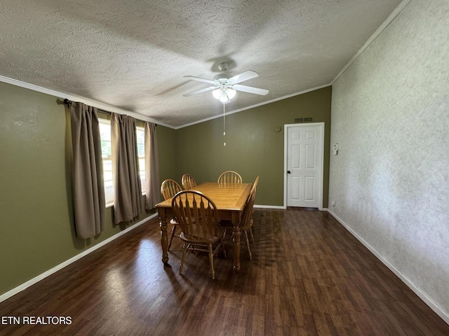 108 Hawn Dr, Crab Orchard, TN 37723 - dining area with ornamental molding, lofted ceiling, wood finished floors, a textured ceiling, and baseboards