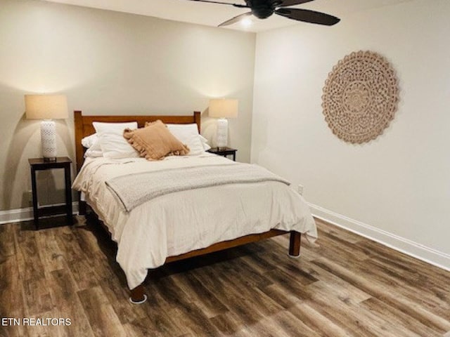 834 Hinkle Estates Dr, Seymour, TN 37865 - bedroom with baseboards, wood finished floors, and a ceiling fan