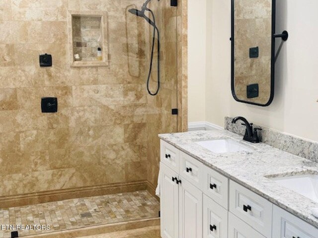 834 Hinkle Estates Dr, Seymour, TN 37865 - bathroom with double vanity and tiled shower