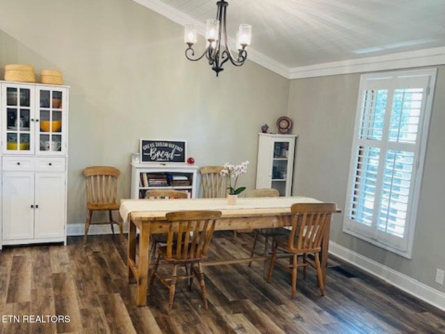834 Hinkle Estates Dr, Seymour, TN 37865 - dining space with a chandelier, ornamental molding, dark wood finished floors, and baseboards