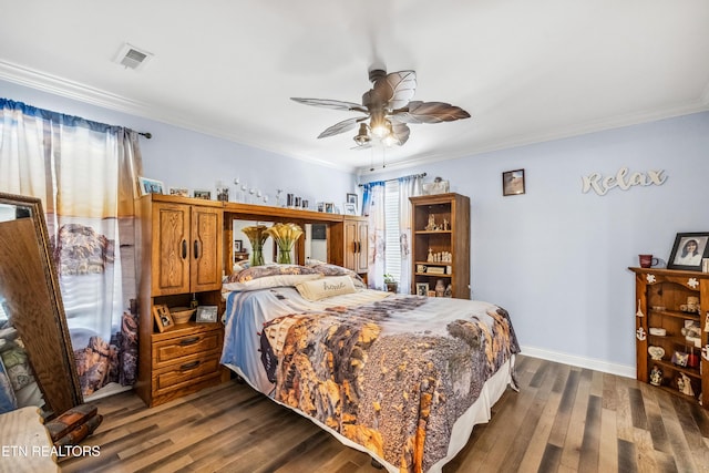 151 Utsesti Way, Loudon, TN 37774 - bedroom featuring dark wood-style flooring, crown molding, a ceiling fan, and baseboards