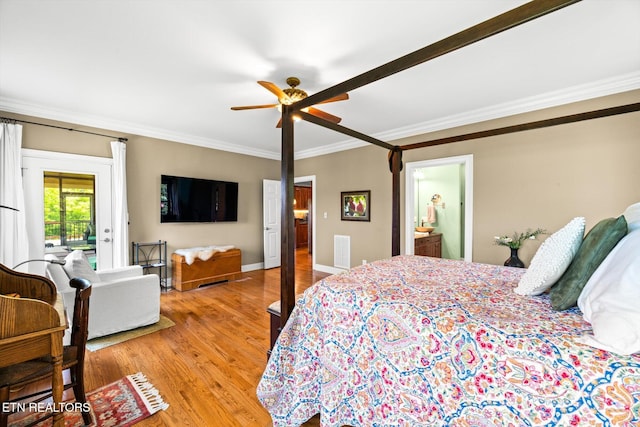 300 County Road 876, Englewood, TN 37329 - bedroom featuring ornamental molding, light wood-style floors, baseboards, a ceiling fan, and ensuite bathroom